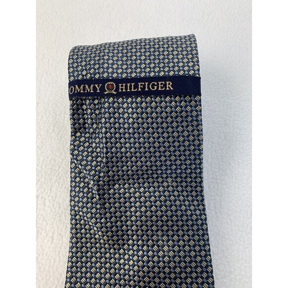 Tommy Hilfiger Tie Blue Yellow Silk USA Vintage NWT - Picture 3 of 10